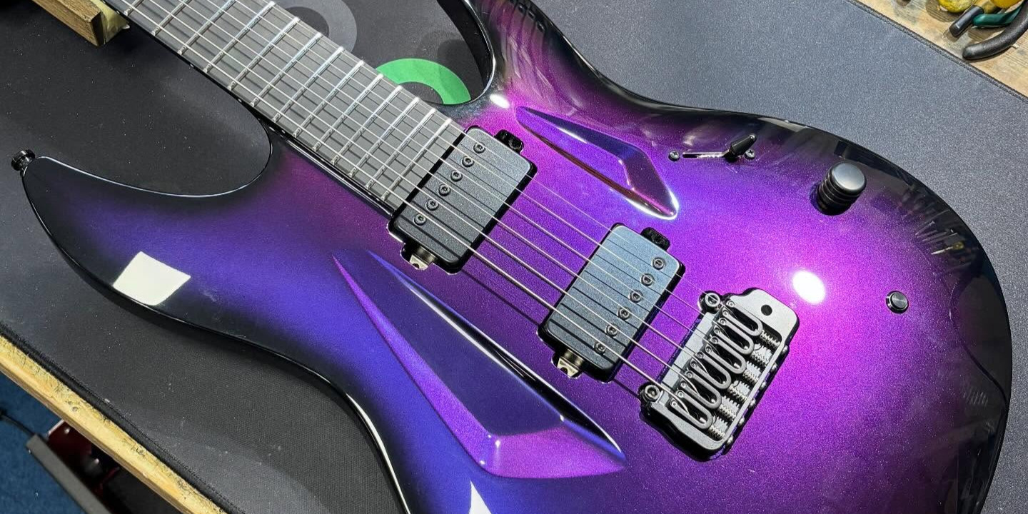 Purple custom-finished electric guitar